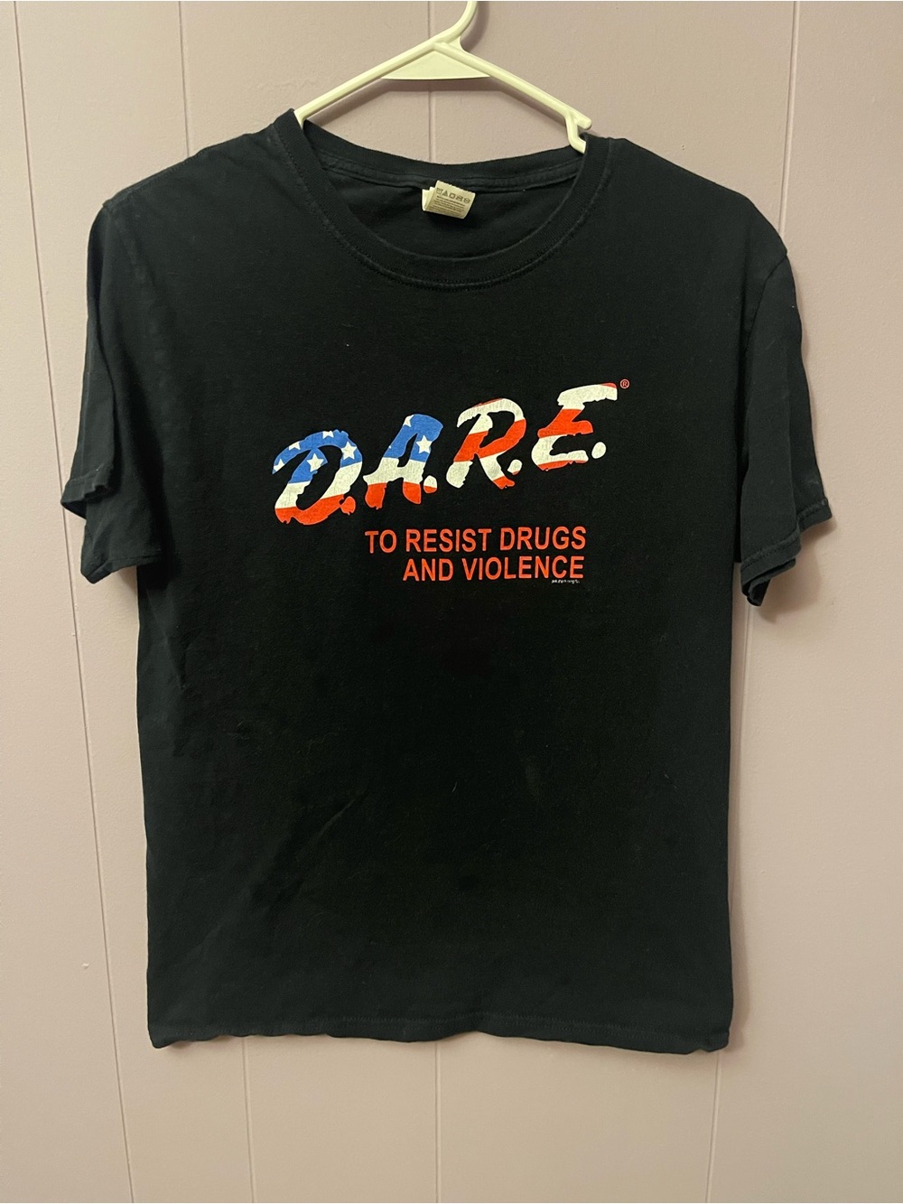 Fruit of the Loom Black Kids D.A.R.E. Tee with Red, White & Blue Logo